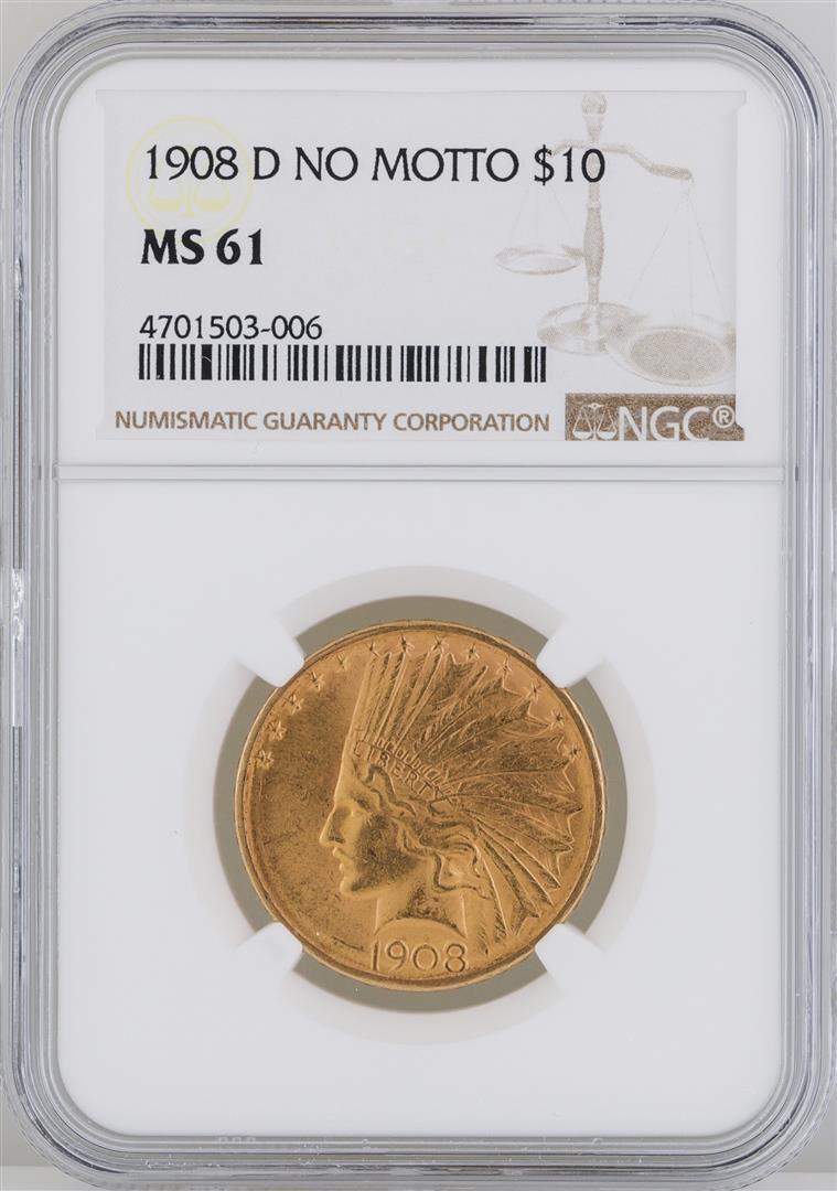 1908-D $10 Indian Head Eagle Gold Coin NGC MS61