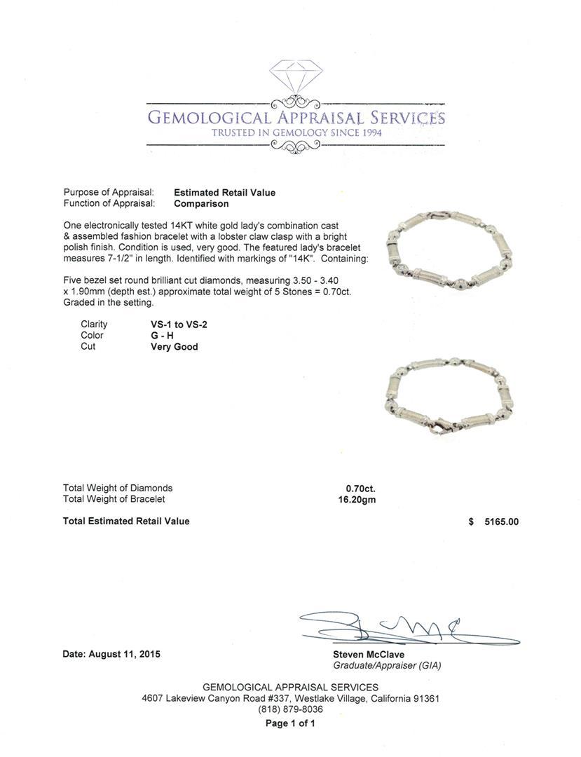 0.70 ctw Diamond Bracelet - 14KT White Gold