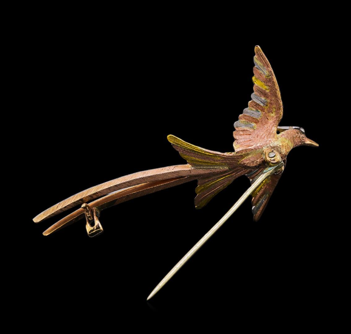 14KT Yellow Gold Diamond Bird Brooch