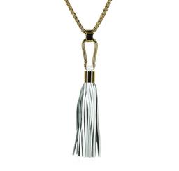 Leather Tassel Hook Pendant Necklace - Gold Plated