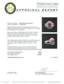 18KT White Gold 1.67 ctw Ruby and Diamond Ring