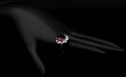 4.16 ctw Pink Rhodolite and Diamond Ring - 14KT White Gold