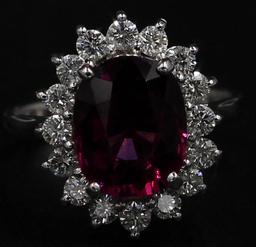 4.16 ctw Pink Rhodolite and Diamond Ring - 14KT White Gold