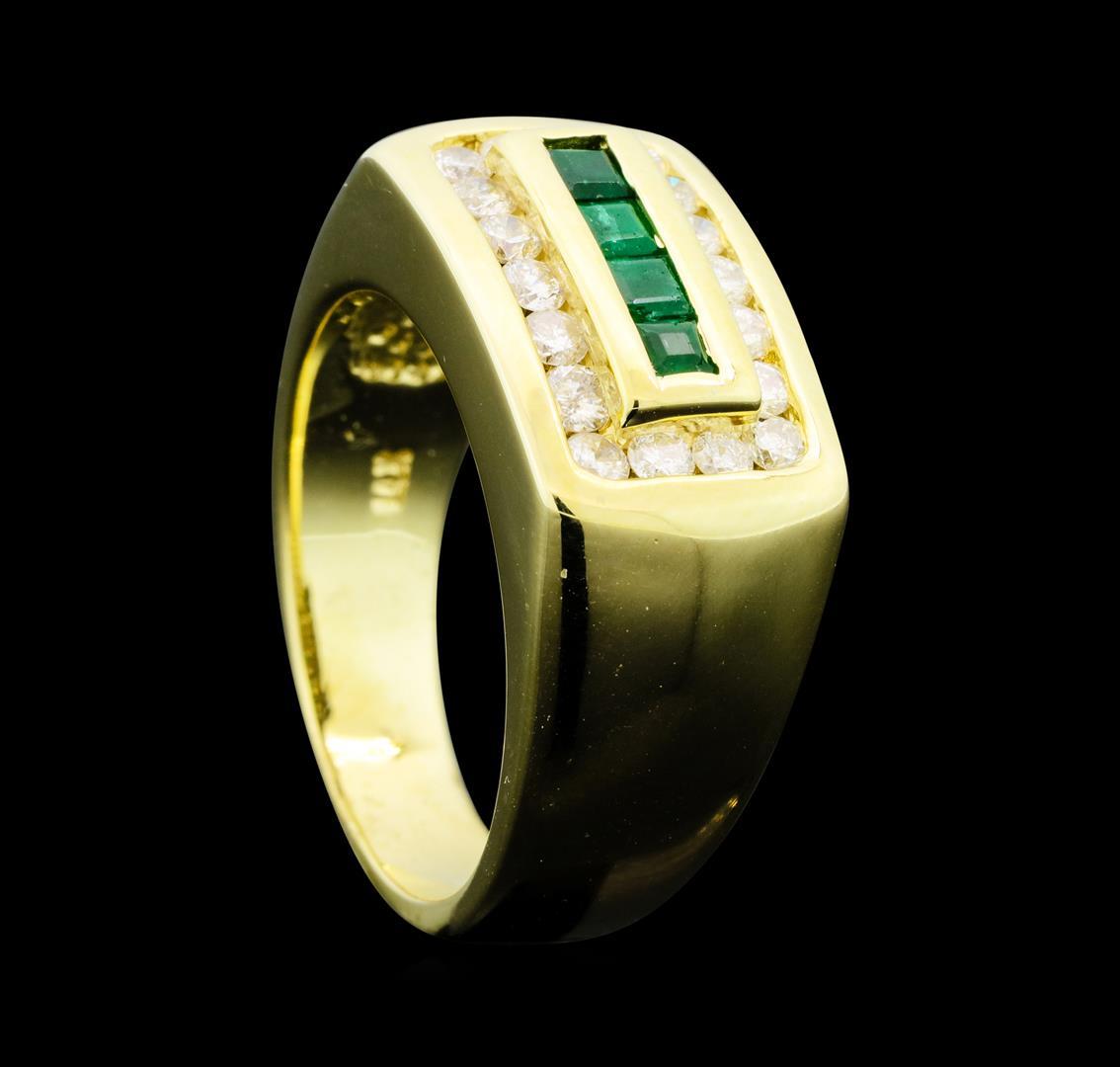 0.32 ctw Emerald and Diamond Ring - 14KT Yellow Gold