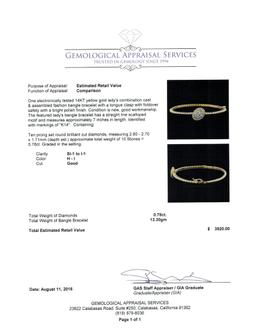 0.78 ctw Diamond Bangle Bracelet - 14KT Yellow Gold