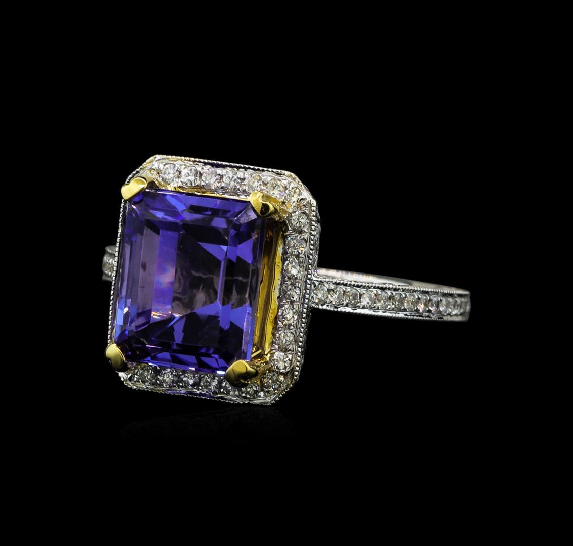 4.76 ctw Tanzanite and Diamond Ring - 18KT White and Yellow Gold