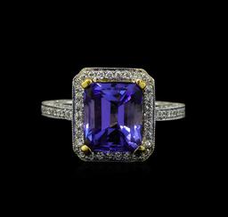 4.76 ctw Tanzanite and Diamond Ring - 18KT White and Yellow Gold