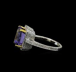 4.76 ctw Tanzanite and Diamond Ring - 18KT White and Yellow Gold