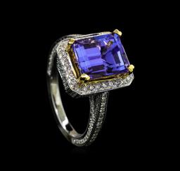 4.76 ctw Tanzanite and Diamond Ring - 18KT White and Yellow Gold