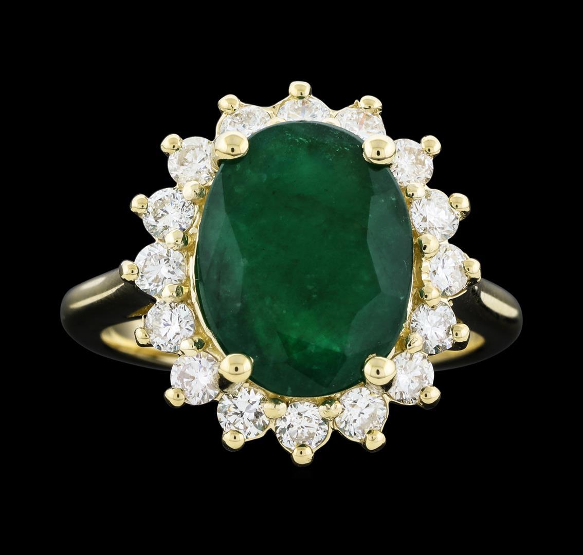 4.52 ctw Emerald and Diamond Ring - 14KT Yellow Gold