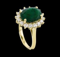 4.52 ctw Emerald and Diamond Ring - 14KT Yellow Gold