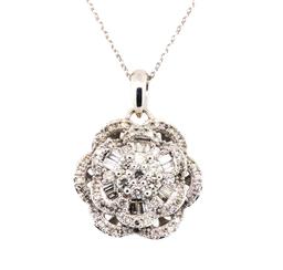 1.00 ctw Diamond Floral Motif Pendant with Chain - 14KT White Gold