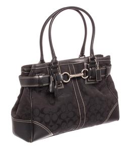 Coach Black Monogram Canvas Leather Medium Shoulder Handbag