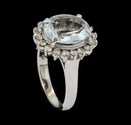 3.48 ctw Aquamarine and Diamond Ring - 14KT White Gold