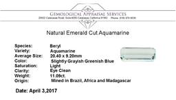 11.09 ct. Natural Emerald Cut Aquamarine