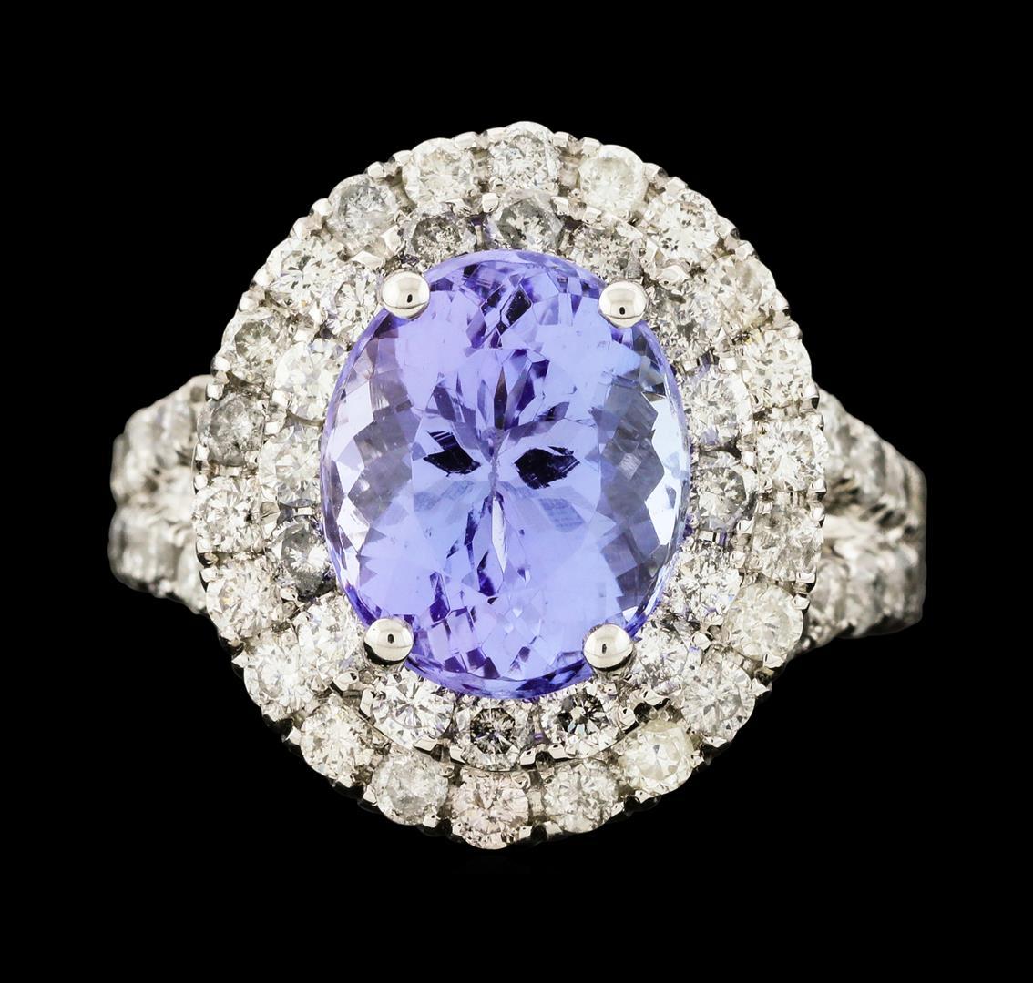 4.44 ctw Tanzanite and Diamond Ring - 14KT White Gold