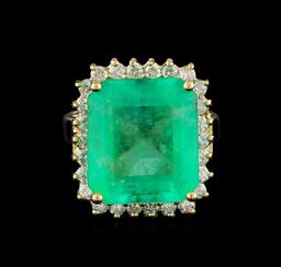 9.93 ctw Emerald and Diamond Ring - 14KT Yellow Gold