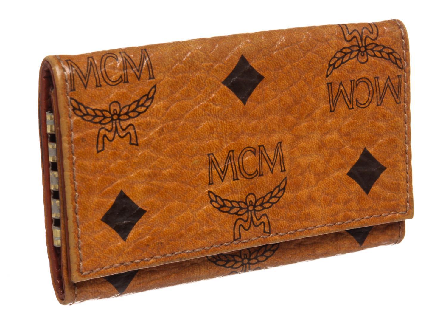 MCM Tan Cognac Canvas Leather 4 Key Holder