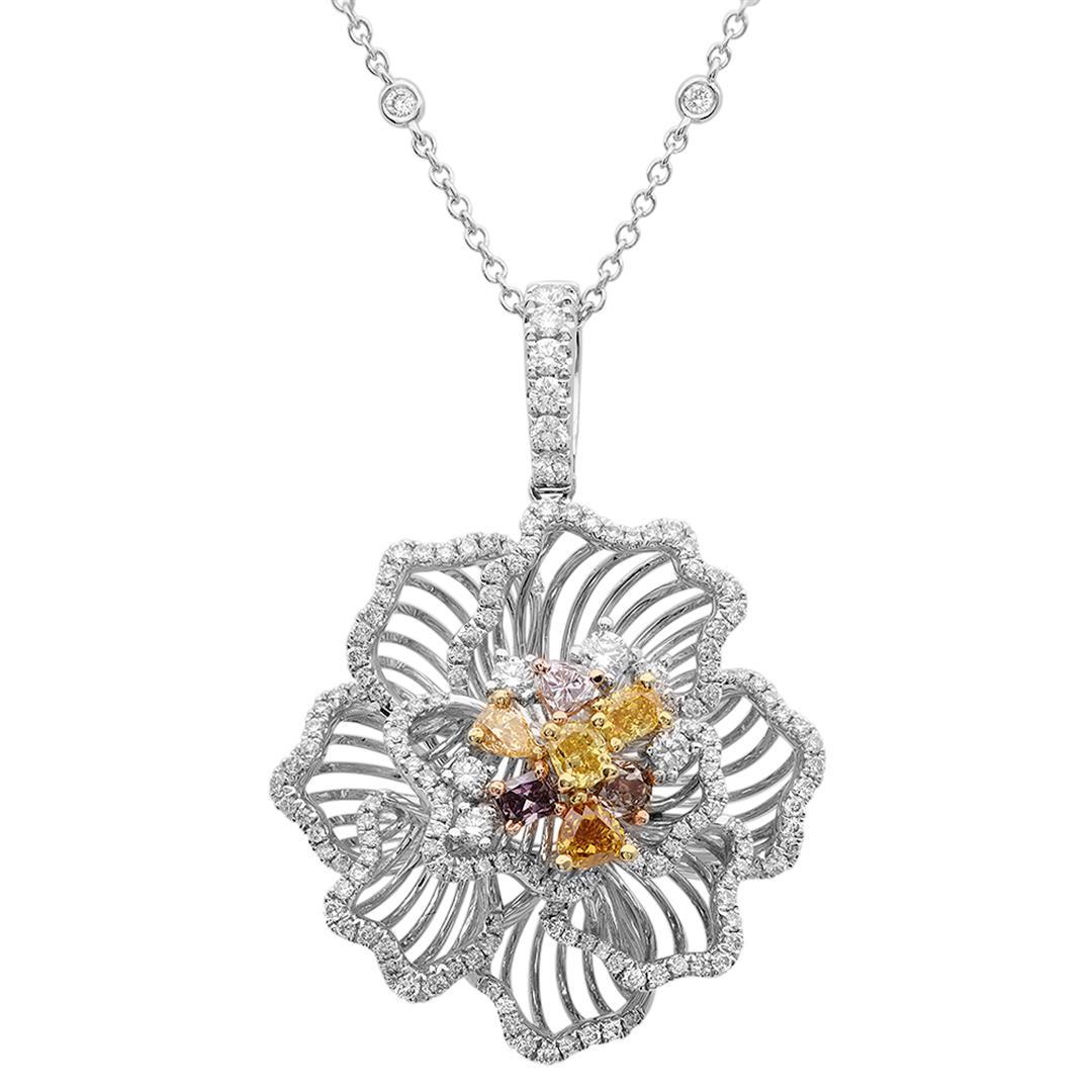 18k Three Tone Gold 1.95CTW Diamond and Pink Diamond and Multicolor Dia Pendant,