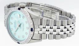 Rolex Mens Stainless Steel Blue Diamond & Sapphire 36MM Datejust Wristwatch