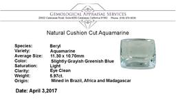 5.97 ct. Natural Cushion Cut Aquamarine