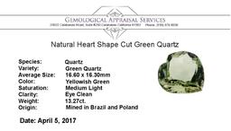13.27 ct. Natural Heart Shape Cut Green Quartz