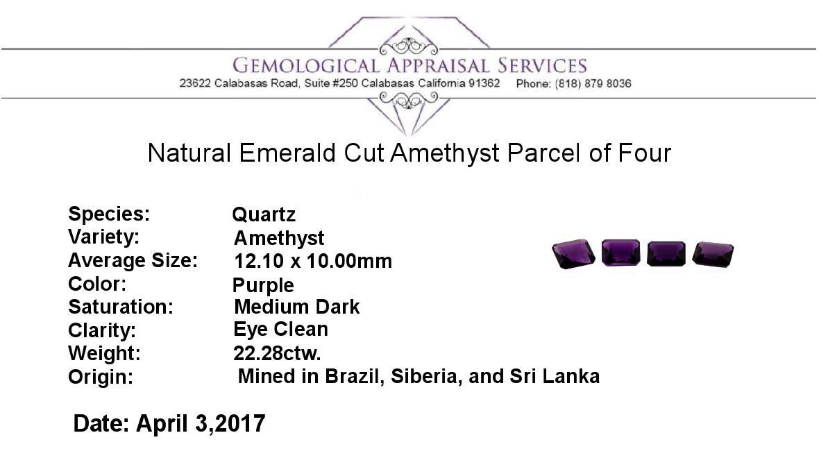 22.28 ctw. Natural Emerald Cut Amethyst Parcel of Four