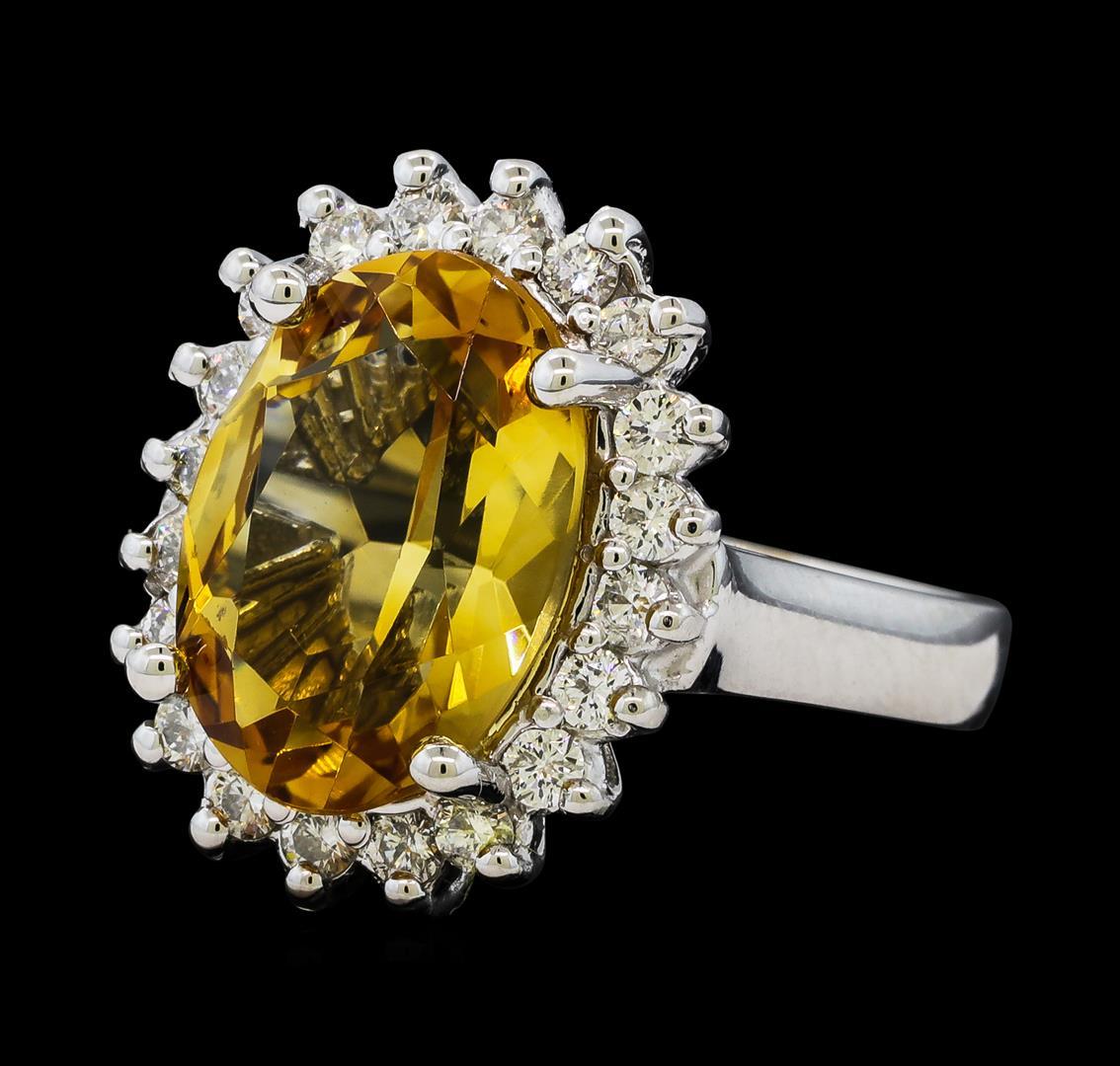 5.37 ctw Citrine Quartz  and Diamond Ring - 14KT White  Gold