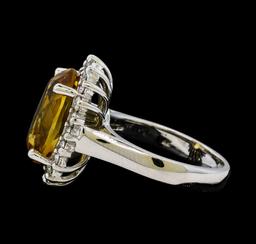 5.37 ctw Citrine Quartz  and Diamond Ring - 14KT White  Gold