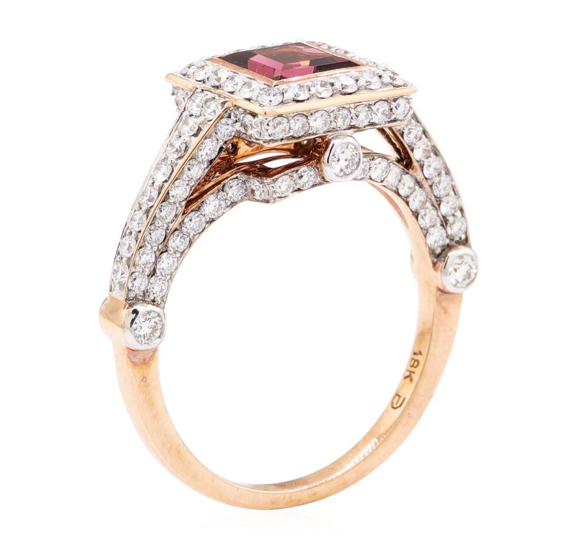 2.56 ctw Rhodolite Garnet And Diamond Ring - 18KT Rose Gold