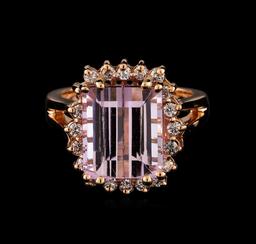 7.82 ctw Kunzite and Diamond Ring - 14KT Rose Gold