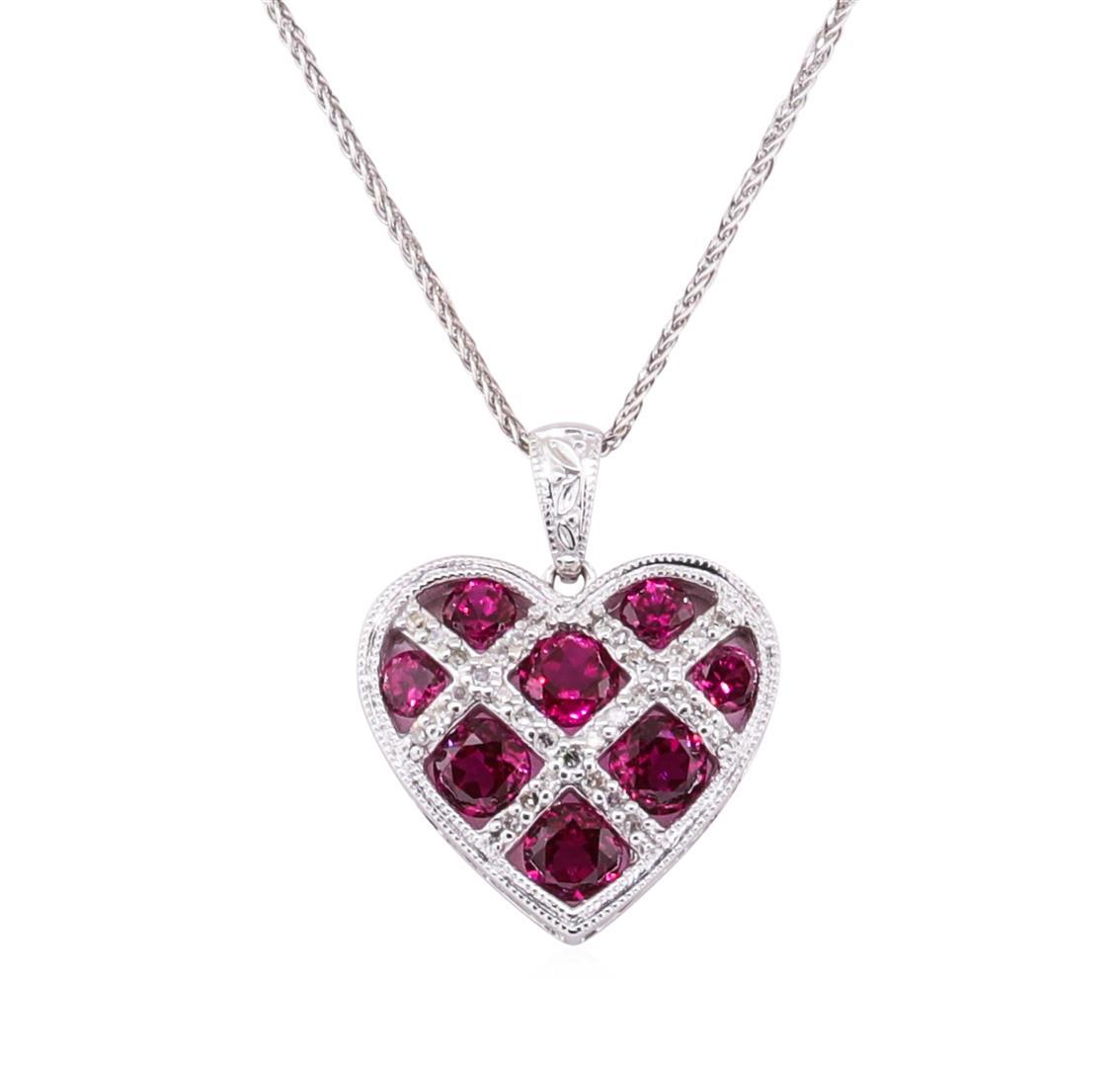 2.65 ctw Lab-Grown Ruby and Diamond Pendant with Chain - 14KT White Gold