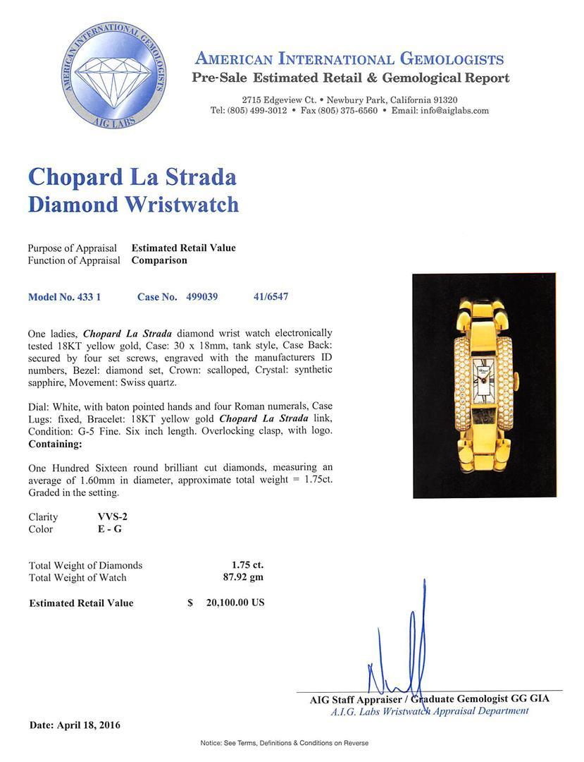 Chopard 18KT Gold 1.75 ctw Diamond La Strada Ladies Watch