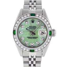 Rolex Ladies Stainless Steel Green MOP Diamond Datejust Wristwatch