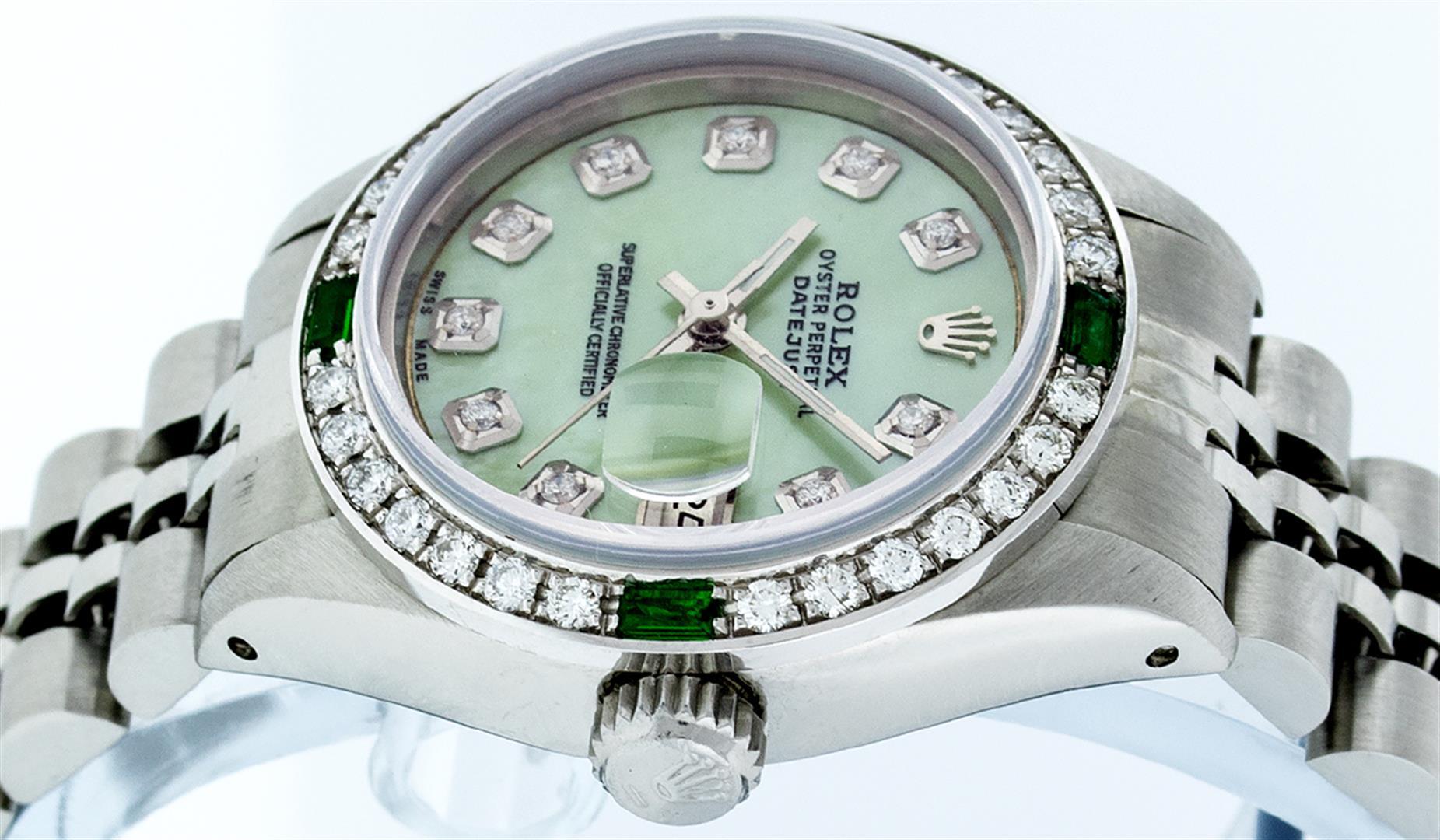 Rolex Ladies Stainless Steel Green MOP Diamond Datejust Wristwatch