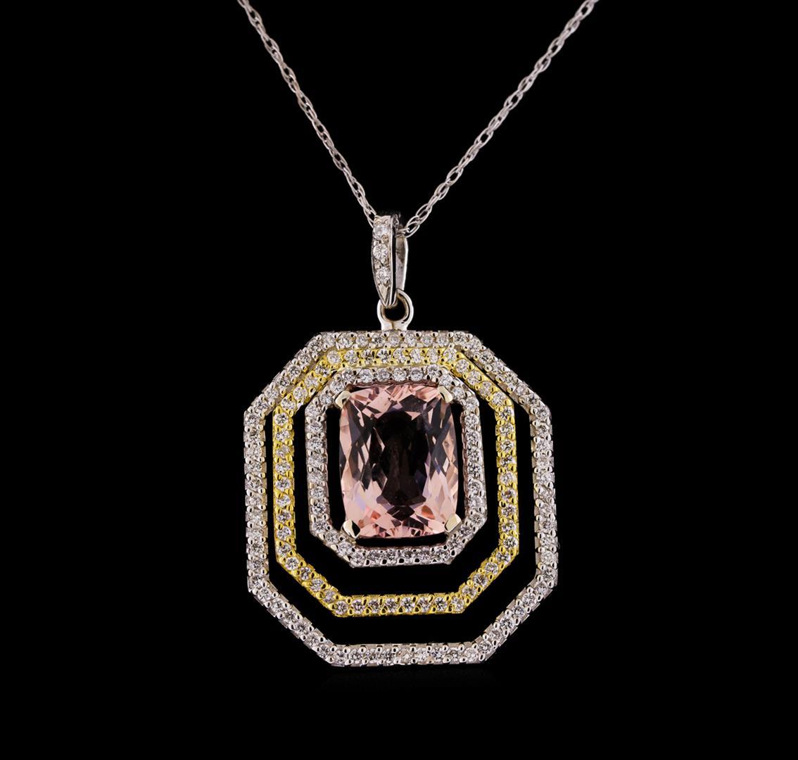 1.95 ctw Morganite and Diamond Pendant With Chain - 14KT White Gold