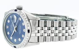 Rolex Mens Stainless Steel Blue Diamond & Sapphire Datejust Wristwatch