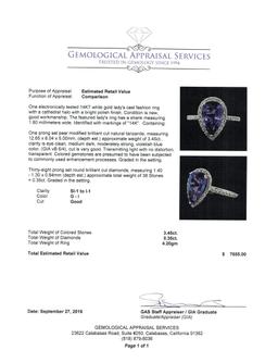 3.45 ctw Tanzanite and Diamond Ring - 14KT White Gold