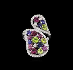 14KT White Gold 5.32 ctw Multi Gemstone Ring