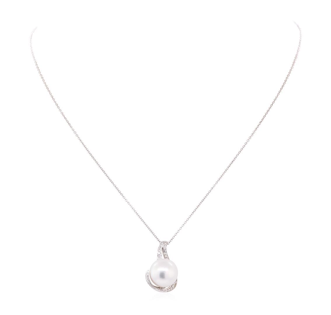 0.40 ctw Diamond and Pearl Pendant with Chain - 14KT White Gold