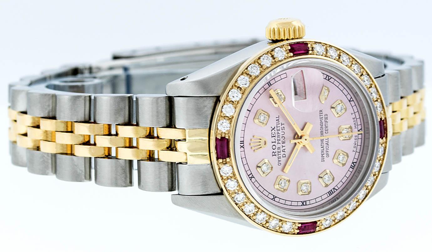 Rolex Ladies 2 Tone 14K Ice Pink Diamond & Ruby Datejust Wristwatch