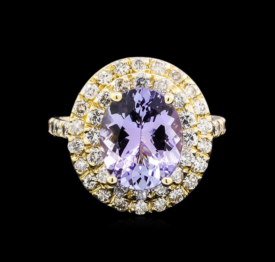 4.03 ctw Tanzanite and Diamond Ring - 14KT Yellow Gold