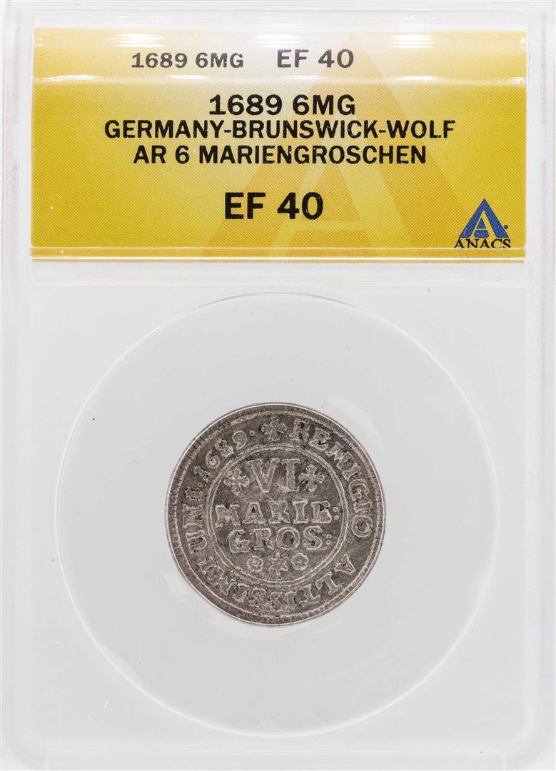 1689 Germany-Brunswick-Wolf 6 Mariengroschen Silver Coin ANACS XF40