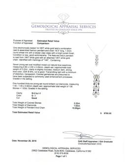 3.85 ctw Sapphire And Diamond Pendant And Chain - 14-18KT White Gold