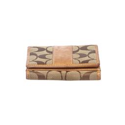 Coach Brown Beige Monogram Canvas Tan Leather Trim Small Wallet