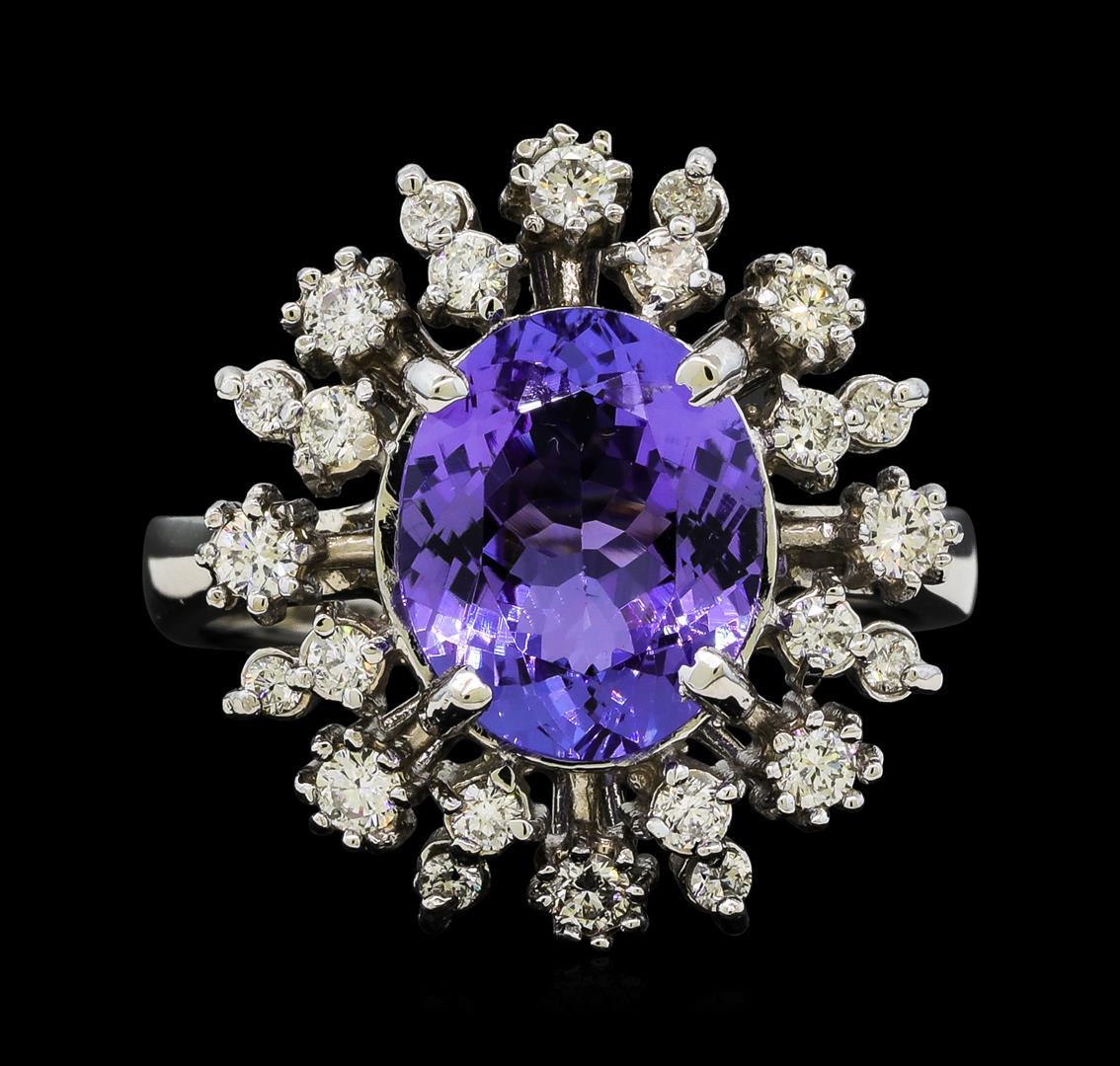 3.23 ctw Tanzanite and Diamond Ring - 14KT White Gold