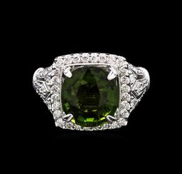 4.79 ctw Green Tourmaline and Diamond Ring - 18KT White Gold