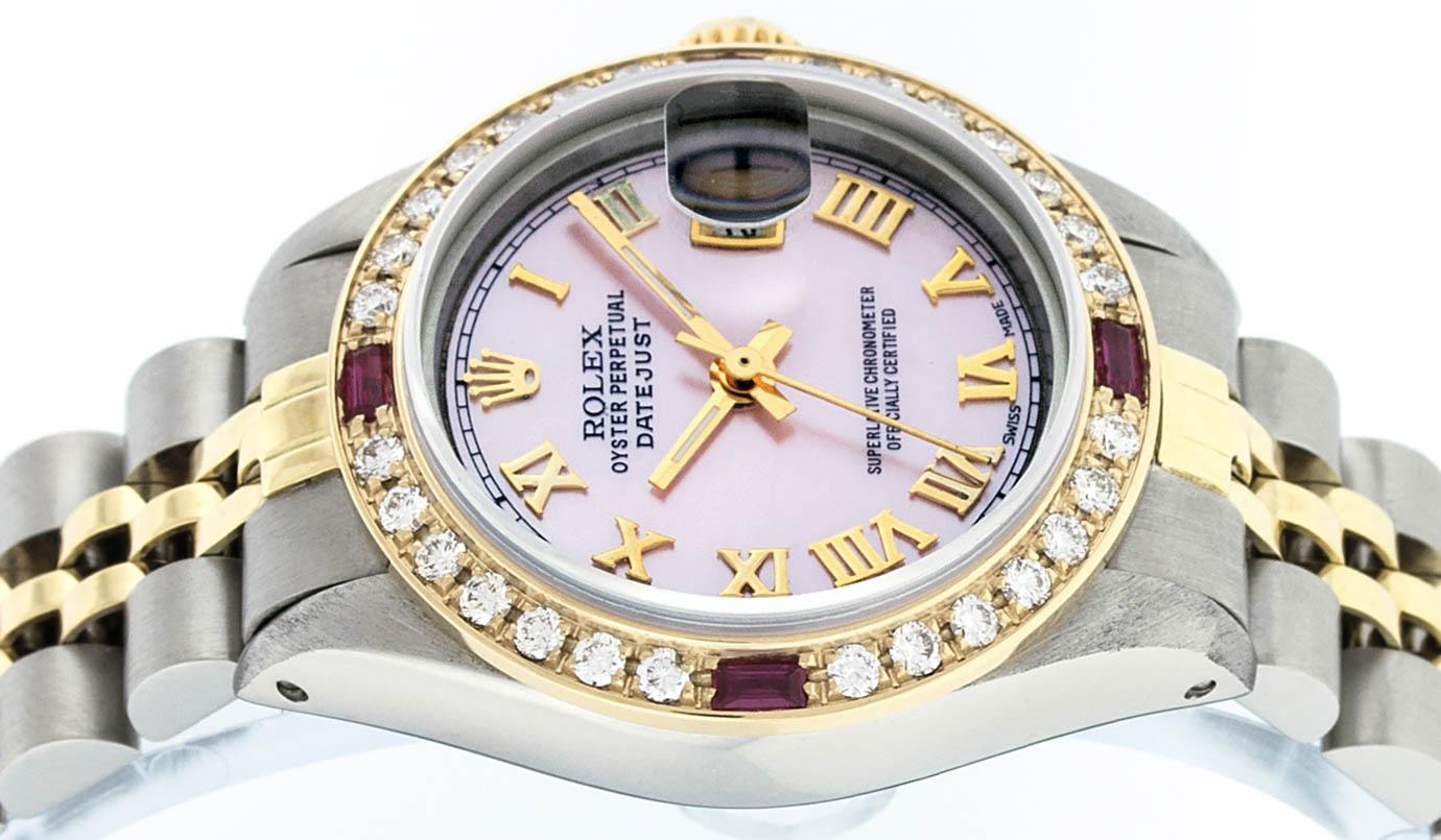 Rolex Ladies 2 Tone 14K Pink MOP Diamond & Ruby Datejust Wristwatch