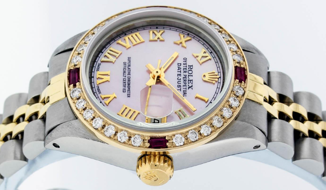 Rolex Ladies 2 Tone 14K Pink MOP Diamond & Ruby Datejust Wristwatch