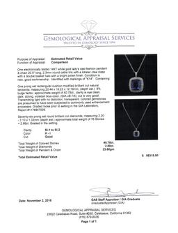 GIA Cert 40.78 ctw Tanzanite and Diamond Pendant With Chain - 14KT White Gold